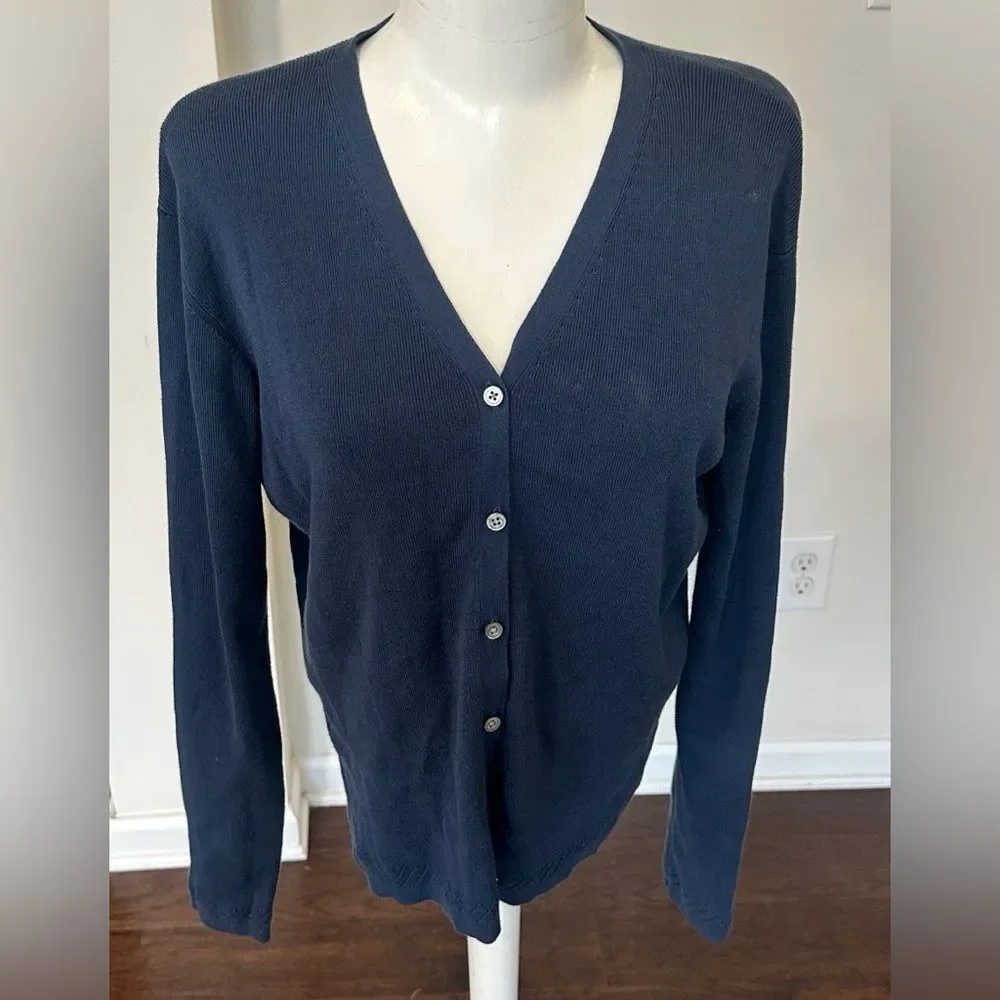 Lauren Ralph Lauren Blue Silk Blend Cardigan Sweater L